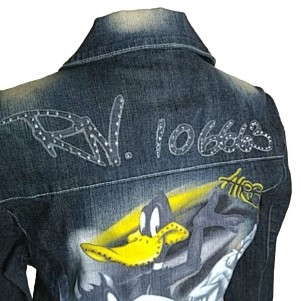 Vintage 90's Y2K Airbrush LOT 29 Loony Tunes Denim Jacket Sz S Sylvester Daffy - Picture 7 of 9